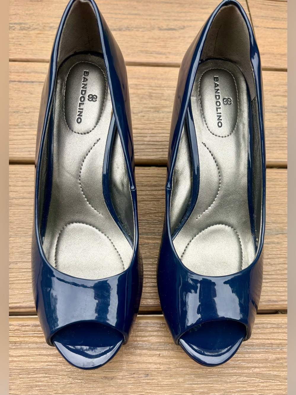 Bandolino Rainaa Womens Pumps Sz 6 M Navy Blue Comfort Stiletto Heel Peep Toe